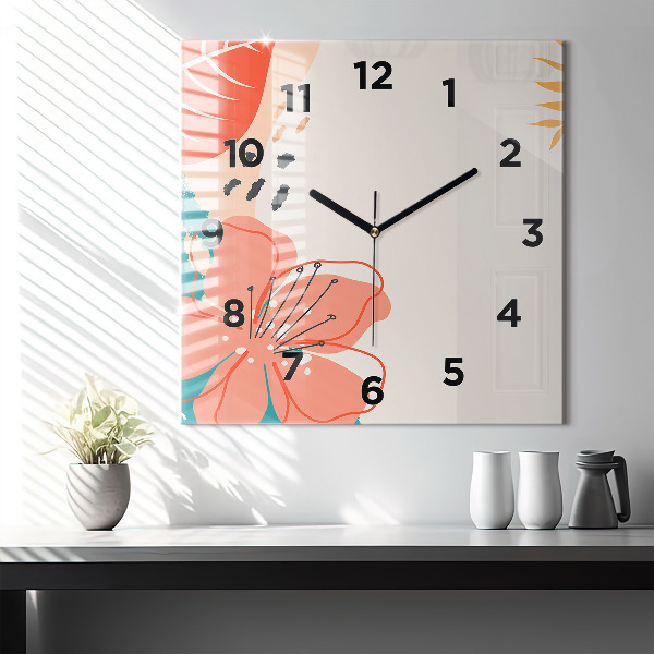 Square wall clock Hawaiian plants