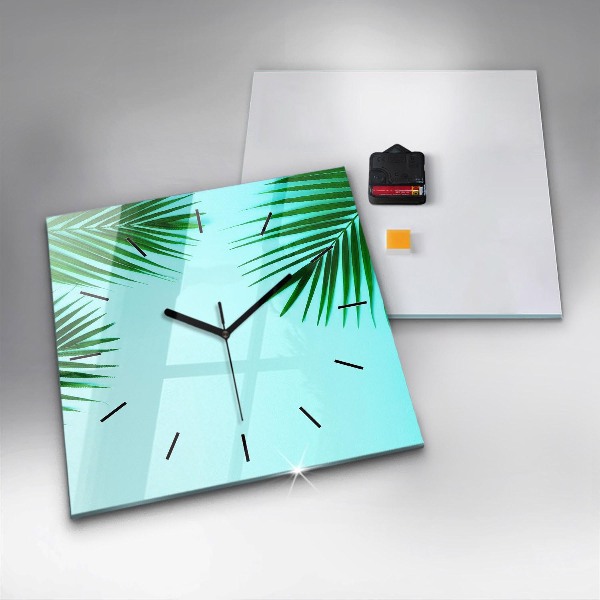 Square wall clock Green palm trees