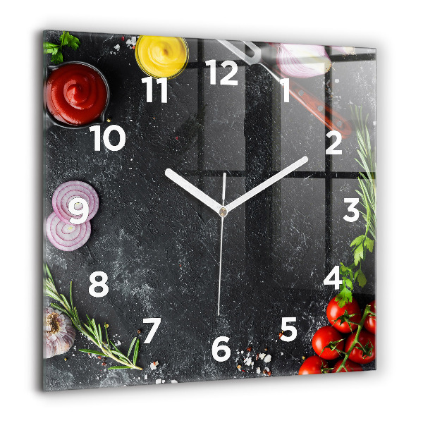 Square wall clock Vegetables on the table