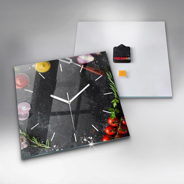 Square wall clock Vegetables on the table