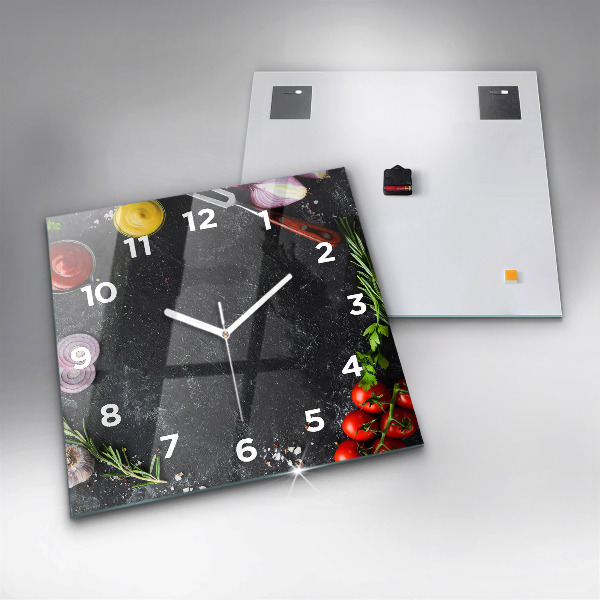 Square wall clock Vegetables on the table