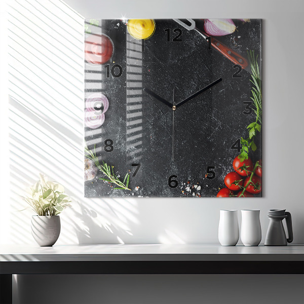 Square wall clock Vegetables on the table