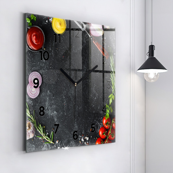 Square wall clock Vegetables on the table