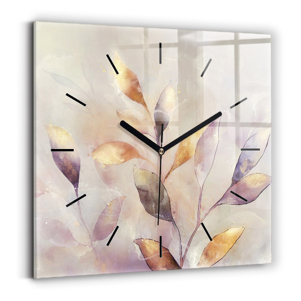 Square wall clock Abstract boho leaves