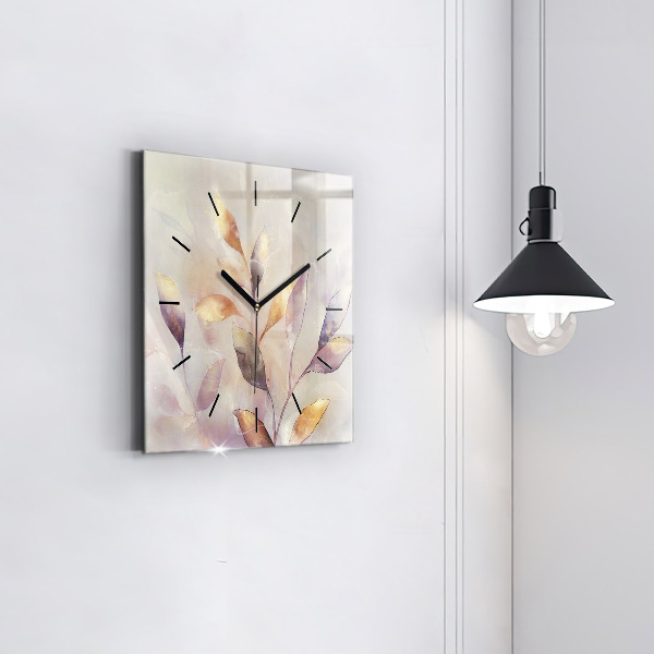 Square wall clock Abstract boho leaves