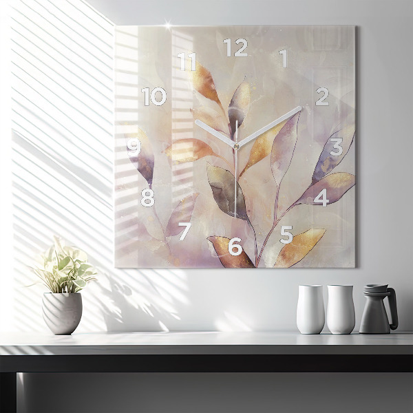 Square wall clock Abstract boho leaves
