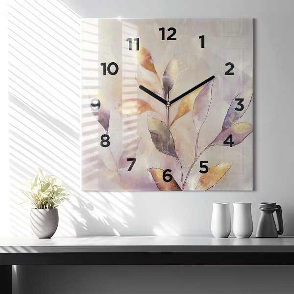 Square wall clock Abstract boho leaves