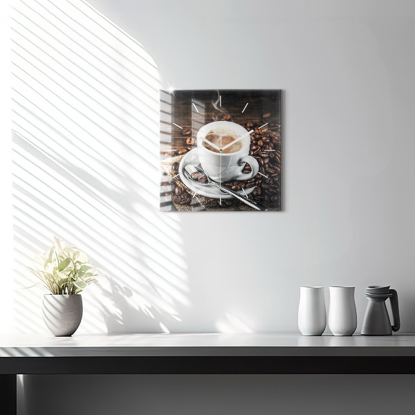 Square wall clock Cup and coffee beans