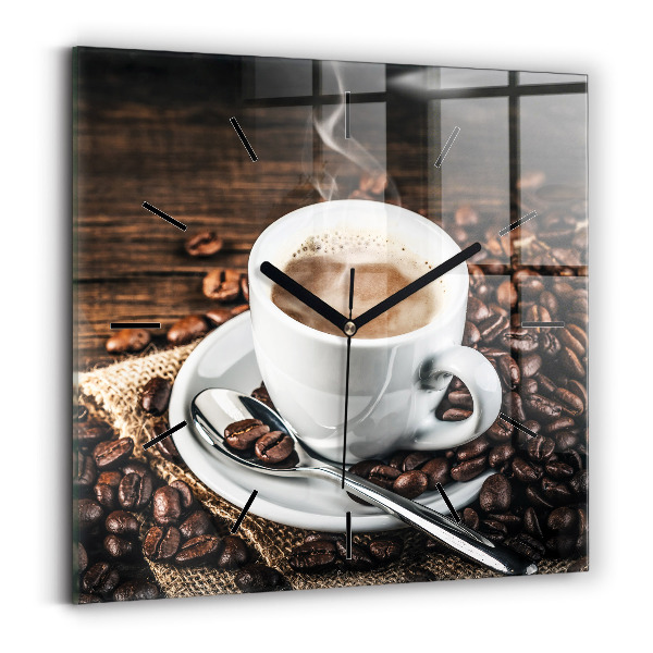 Square wall clock Cup and coffee beans