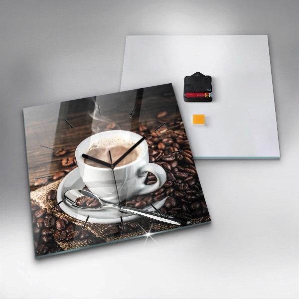 Square wall clock Cup and coffee beans