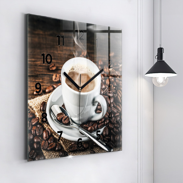 Square wall clock Cup and coffee beans