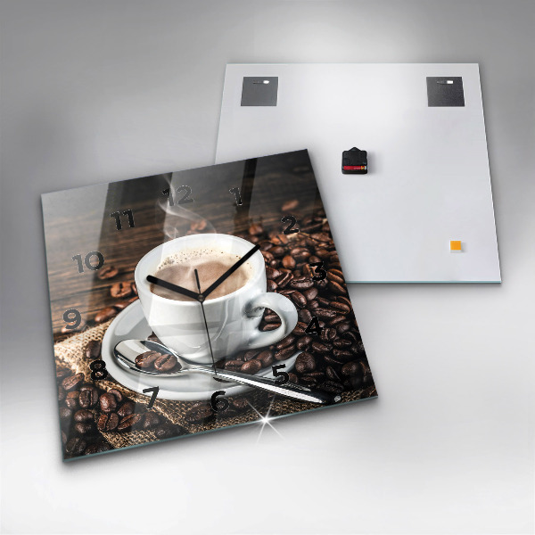 Square wall clock Cup and coffee beans