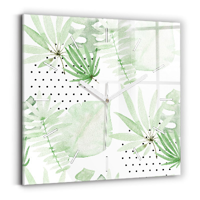 Square wall clock Green leaves