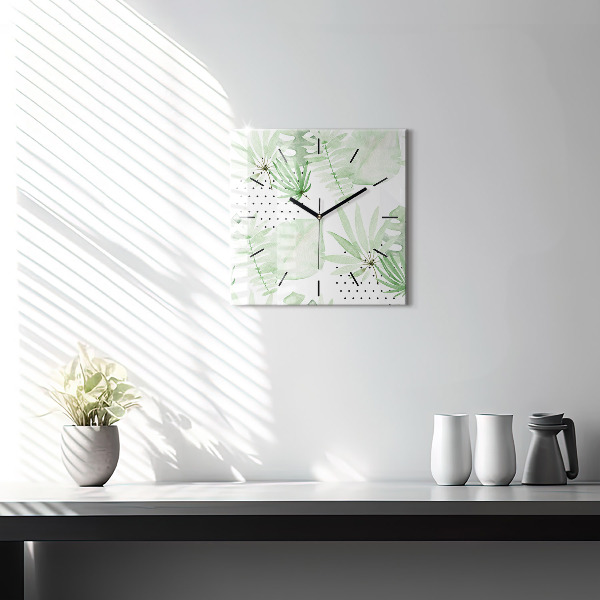 Square wall clock Green leaves