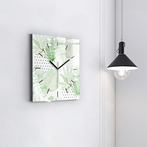 Square wall clock Green leaves