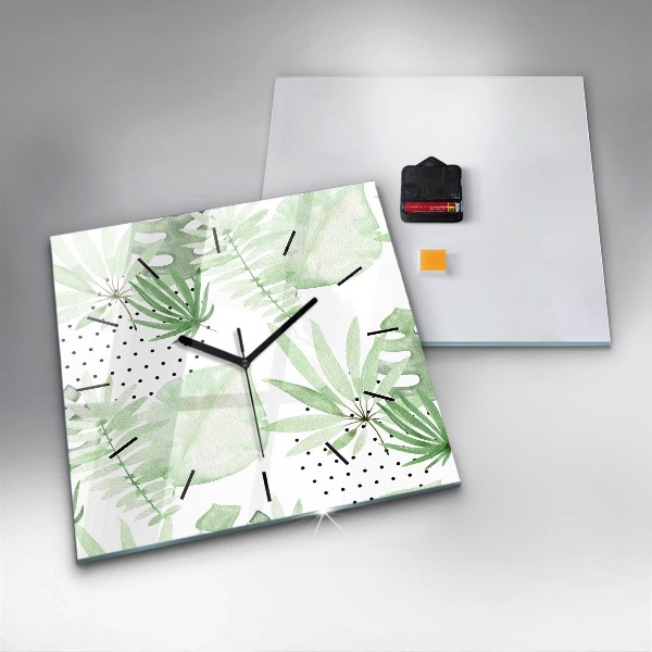 Square wall clock Green leaves