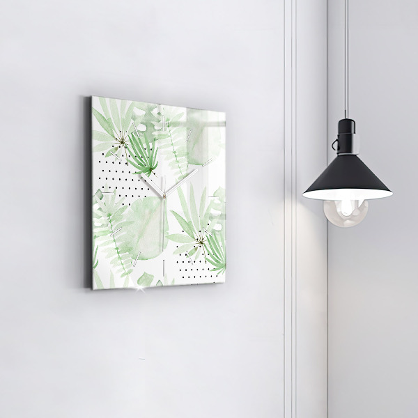 Square wall clock Green leaves