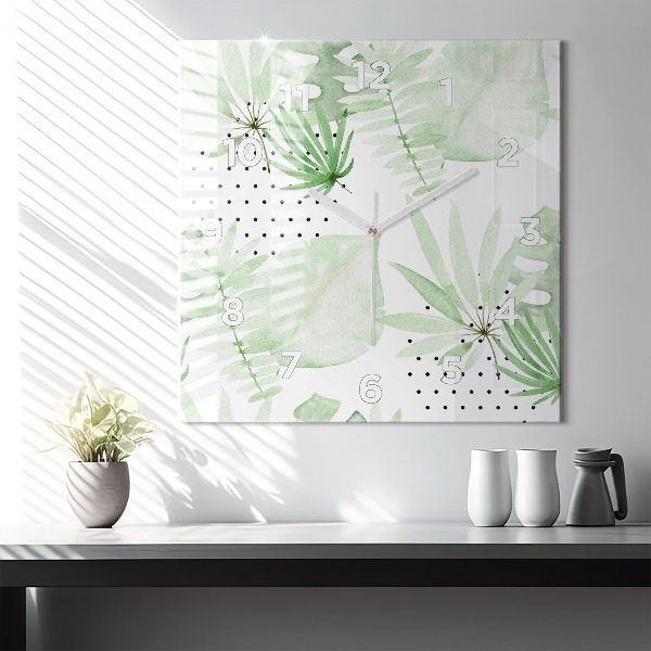 Square wall clock Green leaves