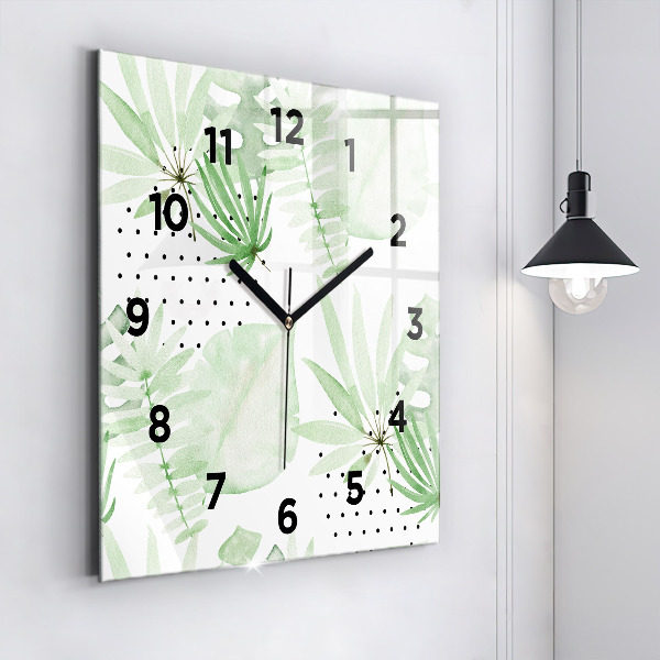 Square wall clock Green leaves