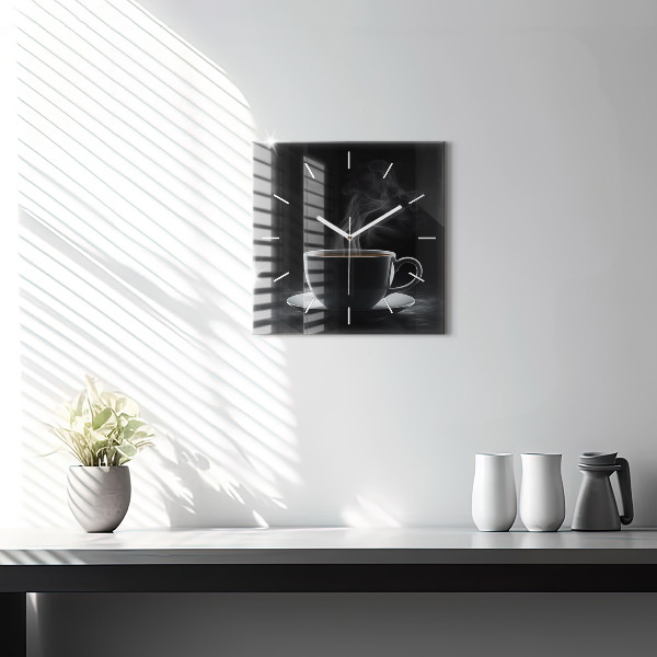 Square wall clock A cup of black coffee