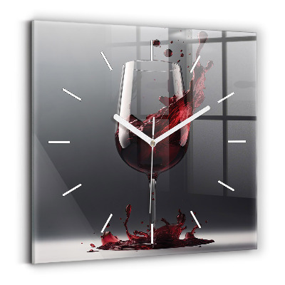 Square wall clock A glass of red wine
