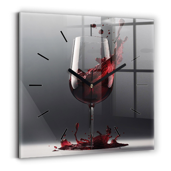 Square wall clock A glass of red wine