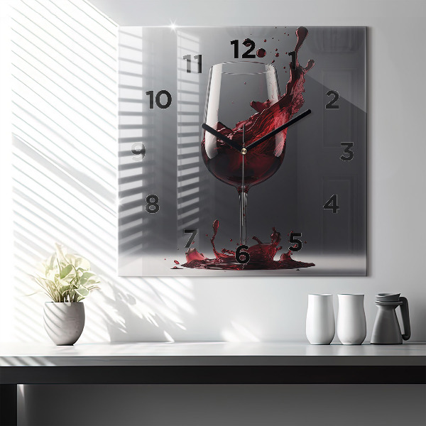 Square wall clock A glass of red wine