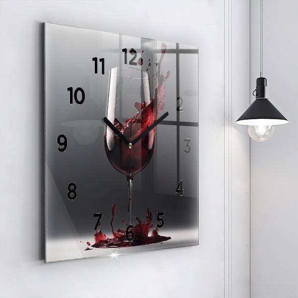 Square wall clock A glass of red wine
