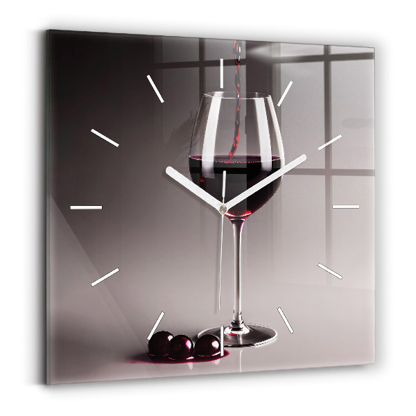 Square wall clock A glass of red wine