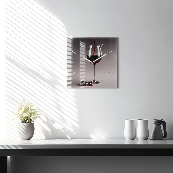 Square wall clock A glass of red wine