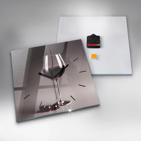 Square wall clock A glass of red wine