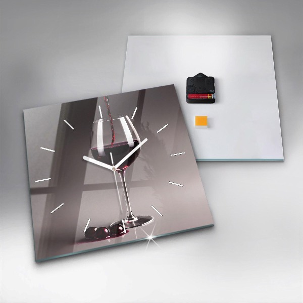 Square wall clock A glass of red wine
