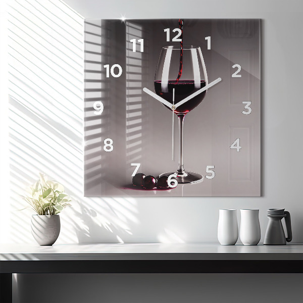 Square wall clock A glass of red wine