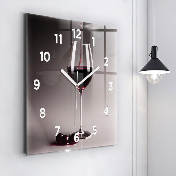 Square wall clock A glass of red wine