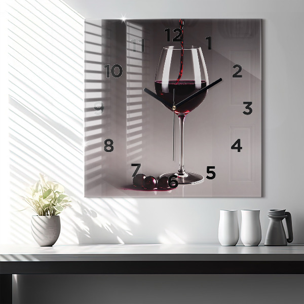 Square wall clock A glass of red wine
