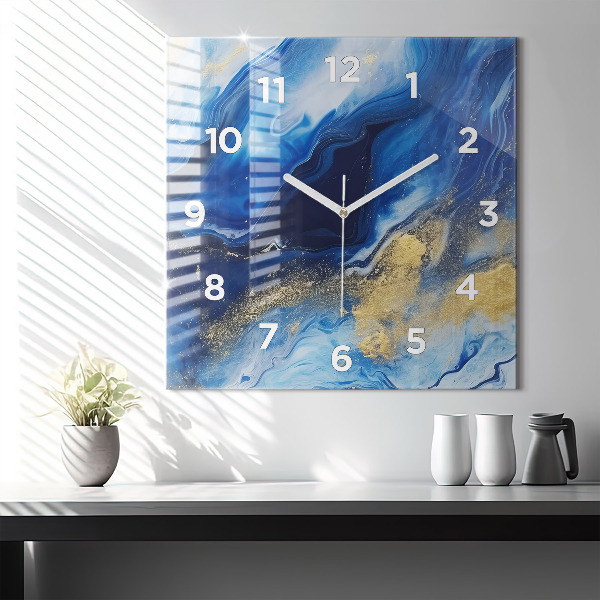 Square wall clock Blue marble
