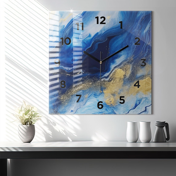 Square wall clock Blue marble