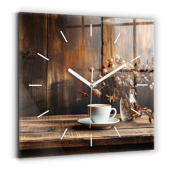 Square wall clock A cup of coffee