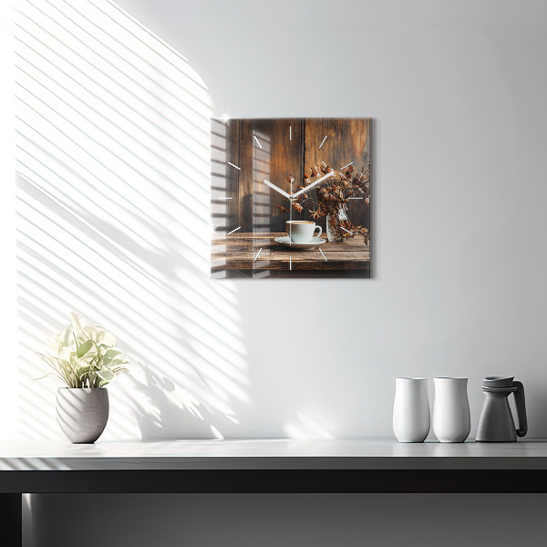 Square wall clock A cup of coffee