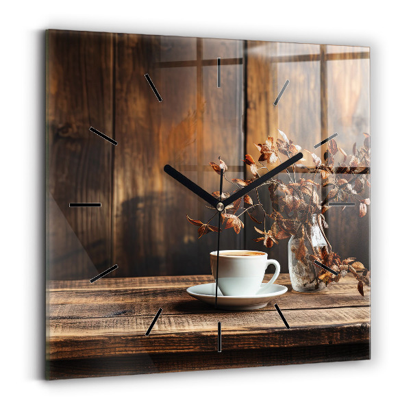 Square wall clock A cup of coffee
