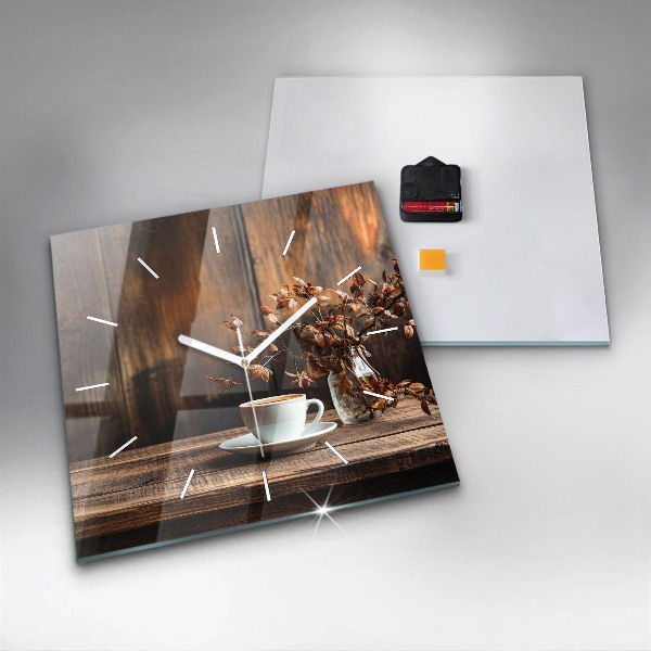 Square wall clock A cup of coffee