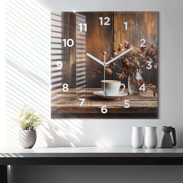 Square wall clock A cup of coffee