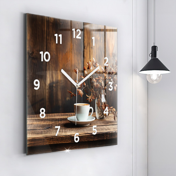 Square wall clock A cup of coffee
