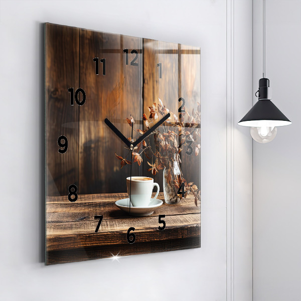 Square wall clock A cup of coffee