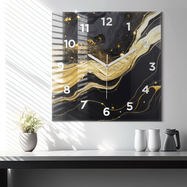 Square wall clock Gold marble