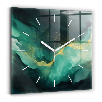 Square wall clock Green marble