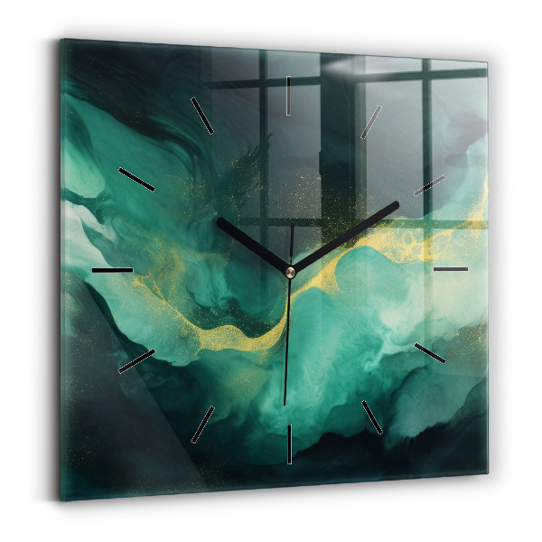 Square wall clock Green marble