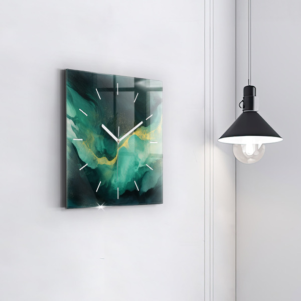 Square wall clock Green marble