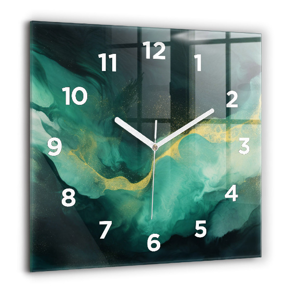 Square wall clock Green marble