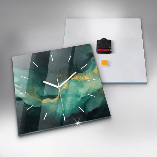 Square wall clock Green marble